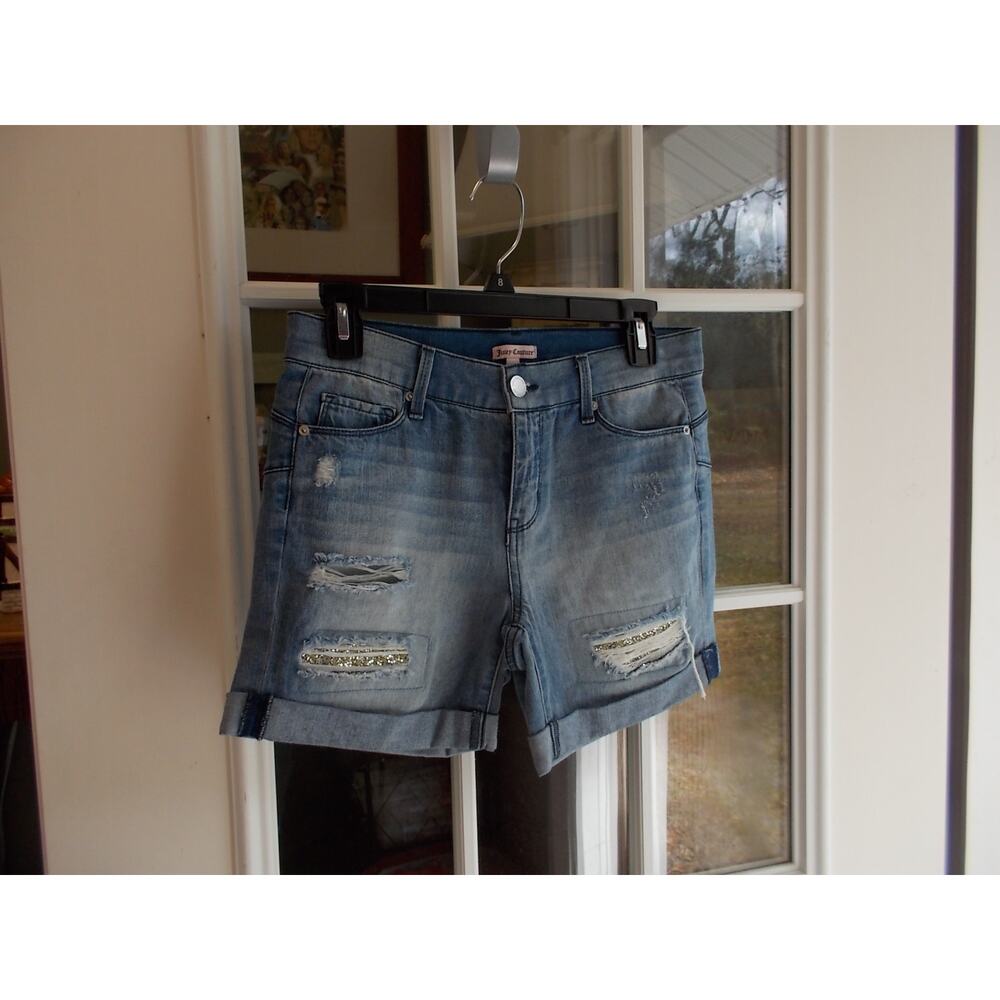 Juicy Couture Womens Distressed Denim Shorts with Sequin Embellished Size 4